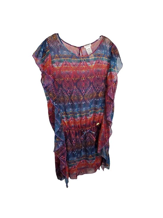 Jessica Simpson Tops - Jessica Simpson Size L Top Cover Up Multicolor Sheer Chiffon Aztec Print Boho